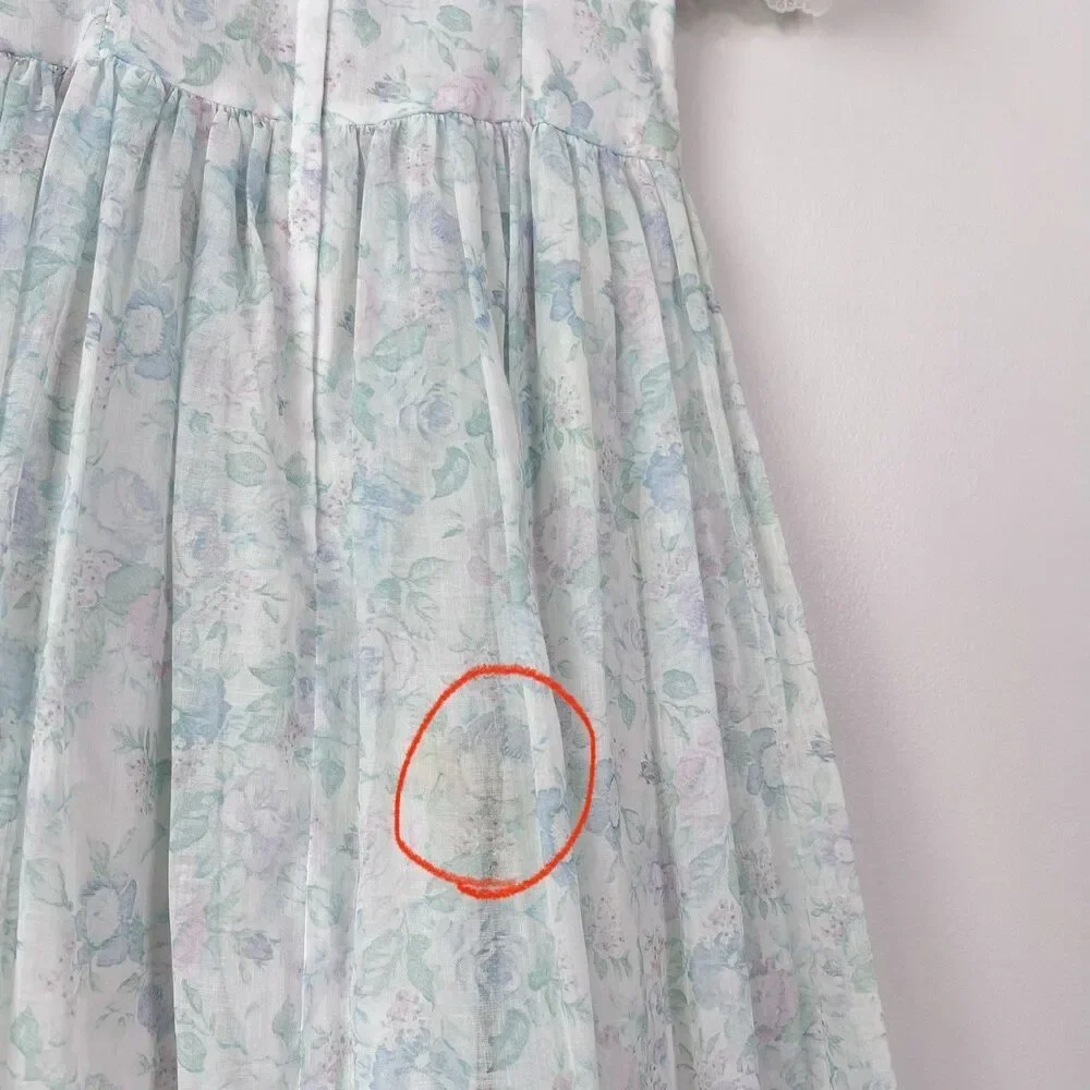 Vintage 80s Gunne Sax Jessica McClintock Pastel Floral Prairie Cottagecore Dress - Picture 12 of 14